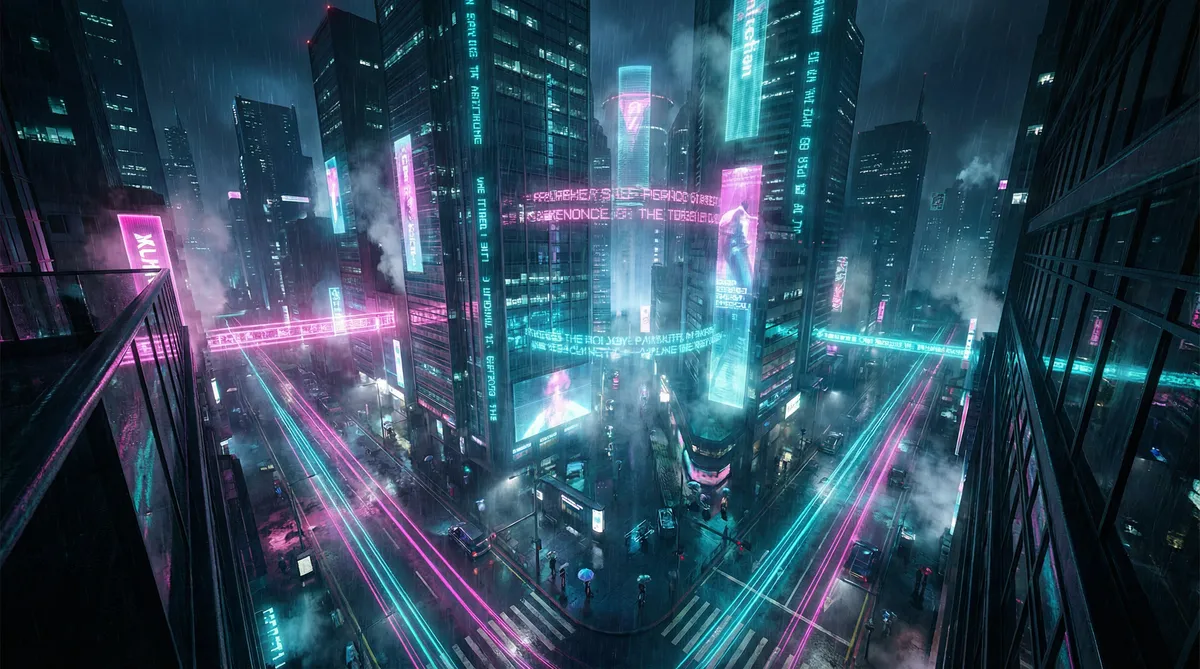 修女也疯狂在线观看 竖屏短剧平台首页背景 - 赛博朋克都市夜景